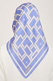 Armine Havaci Mavi-Beyaz Geometrik Desen Tivil İpek Eşarp 9132-80