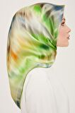 Armine Lacivert Neon Yeşil Batik Desen Tivil İpek Eşarp 9136-02