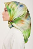 Armine Lacivert Neon Yeşil Batik Desen Tivil İpek Eşarp 9136-02