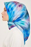 Armine Mavi Mor Batik Desen Tivil İpek Eşarp 9136-03