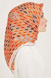 Armine Turuncu-Gri Geometrik Desen Tivil İpek Eşarp 9144-37