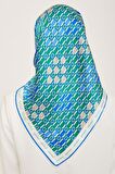 Armine Yeşil-Mavi Geometrik Desen Tivil İpek Eşarp 9144-84