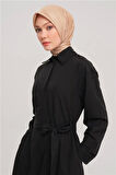 Armine Polo Yaka Basic Pamuk Elbise 24Y9822 Siyah