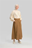Armine Cep Detaylı Keten Etek 24Y1634 Camel