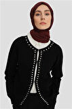 Armine İncili Triko Hırka 24KD4202 Siyah