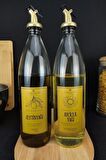 Lombardino Vetro 2'li Zeytinyağı Sıvıyağ Şişesi Gold Etiket Gold Tıpalı Yağdanlık 1000 ml C320.016
