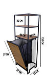 Metal Kirli Sepetli 3 Raflı Çok Amaçlı Banyo Düzenleyici Raf Organizer Siyah/Atlantik Çam – MRS-008 C1-1-369
