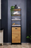 Digithome Metal Kirli Sepetli 4 Raflı Çok Amaçlı Banyo Düzenleyici Raf Organizer Siyah/Atlantik Çam – MRS-009 C1-1-369