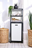 Digithome Metal Kirli Sepetli 3 Raflı Çok Amaçlı Banyo Düzenleyici Raf Organizer Siyah/Beyaz – MRS-012 C1-1-369