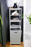 Digithome Metal Kirli Sepetli 4 Raflı Çok Amaçlı Banyo Düzenleyici Raf Organizer Beyaz/Beyaz – MRS-015 C1-1-369 