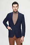 Ds Damat Regular Fit Lacivert Armürlü Çift Yırtmaçlı Yünlü Blazer Kumaş Ceket 3HF04IR224361