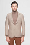 Ds Damat Regular Fit Bej Armürlü Çift Yırtmaçlı Yünlü Blazer Kumaş Ceket 3HF04IR224361