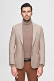 Ds Damat Regular Fit Bej Armürlü Çift Yırtmaçlı Yünlü Blazer Kumaş Ceket 3HF04IR224361