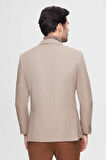 Ds Damat Regular Fit Bej Armürlü Çift Yırtmaçlı Yünlü Blazer Kumaş Ceket 3HF04IR224361