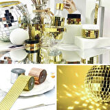 OLLEVRA 1 Metre Uzunluğunda Gold Renk Aynalı Mozaik Bant Taşlı Dekor Bandı 4 cm x 1 mt