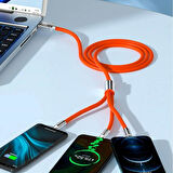 OLLEVRA 3 Şarj Aleti 1 Arada 1 Metre Çinko Alaşım Hızlı Şarj Kablosu Turuncu 3 in 1