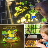 OLLEVRA LED Işıklı Kendiliğinden Renkli Fosforlu Kalemli Kare Yazı Panosu 20x20 cm