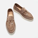 Hakiki Deri Bej Kadın Loafer