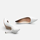 Hakiki Deri Beyaz Kadın Stiletto