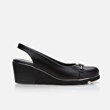 Hakiki Deri Siyah Kadın Kalın Topuk