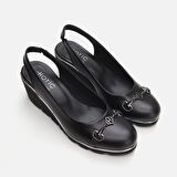 Hakiki Deri Siyah Kadın Kalın Topuk