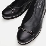 Hakiki Deri Siyah Kadın Kalın Topuk