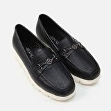Hakiki Deri Siyah Kadın Loafer 