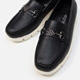 Hakiki Deri Siyah Kadın Loafer 