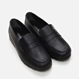 Hakiki Deri Siyah Kadın Loafer