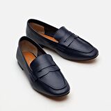Hakiki Deri Lacivert Kadın Loafer
