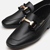 Hakiki Deri Siyah Kadın Loafer
