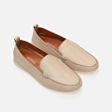 Hakiki Deri Bej Kadın Loafer