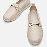 Hakiki Deri Bej Kadın Loafer