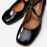 Hakiki Deri Siyah Kadın Kalın Topuk