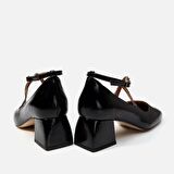 Hakiki Deri Siyah Kadın Kalın Topuk