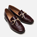 Hakiki Deri Bordo Kadın Loafer