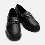 Hakiki Deri Siyah Kadın Loafer