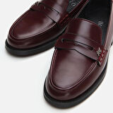 Hakiki Deri Bordo Kadın Loafer