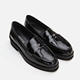 Hakiki Deri Siyah Kadın Loafer