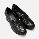 Hakiki Deri Siyah Kadın Loafer