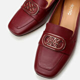 Hakiki Deri Bordo Kadın Loafer