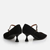 Mary Jane Hakiki Deri Siyah Kadın Stiletto