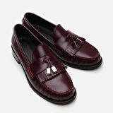 Hakiki Deri Bordo Kadın Loafer