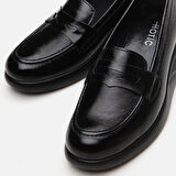 Hakiki Deri Siyah Kadın Loafer