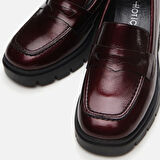 Hakiki Deri Bordo Kadın Loafer