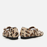 Mary Jane Hakiki Deri Leopar Desenli Kadın Babet