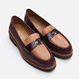 Hakiki Deri Bordo Kadın Loafer