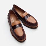 Hakiki Deri Bordo Kadın Loafer