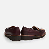 Hakiki Deri Bordo Kadın Loafer