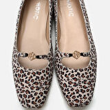 Mary Jane Hakiki Deri Leopar Desenli Kadın Babet